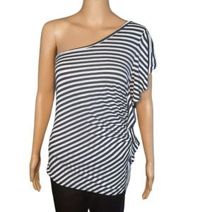 Two Apples Shirt Navy blue  White striped shirt one sleeve Size Medium